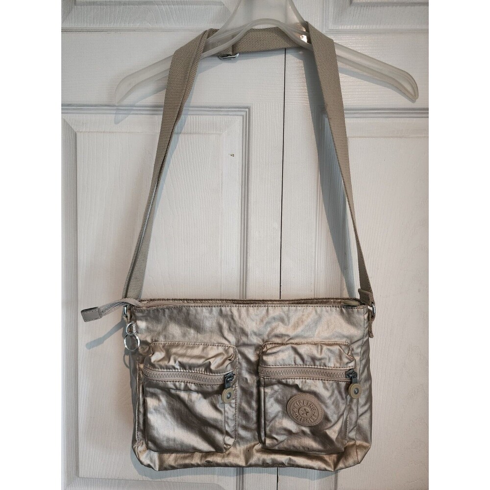 KIPLING Silver Gold METALLIC MultiFunction Crossbody Shoulder Bag w/Adjust Strap